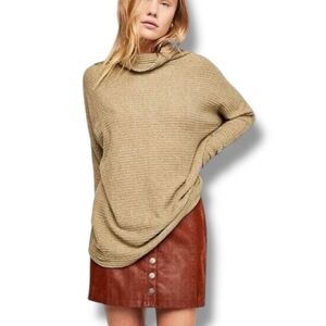 We The Free Olive Green Oversized Kitty Waffle Knit Cowl Neck Sweater - Size XS